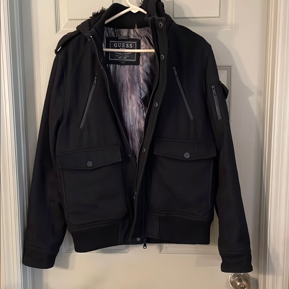 Guess Black Bomber Jacket Casual Style